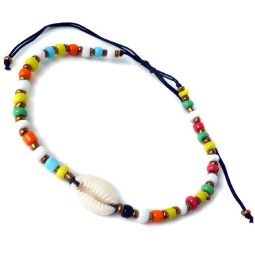Bracelet Chaîne de cheville coquillage Cauris et perles multicolores