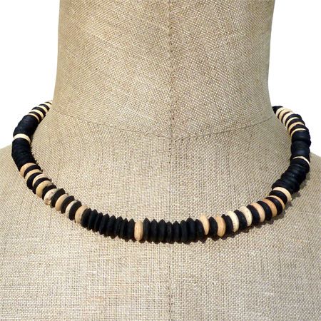 Collier Surfer Original ras de cou Perles en Noix de Coco Beige Noir