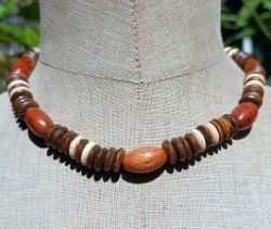 Collier SURF perles ovale en bois et en noix de coco 