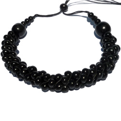 Collier Original Torsade de perles en Bois Noir Artisanal
