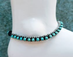 Bracelet de Cheville original Couleur Turquoise et argent Fait Main 