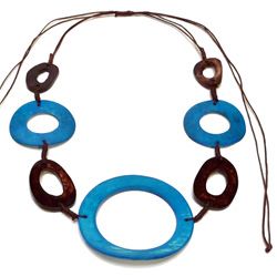 Collier ethnique création originale Cercles en os Bleu et Marron