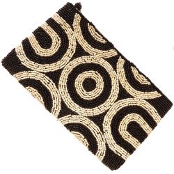 Pochette noire et beige brodée en perles de rocailles