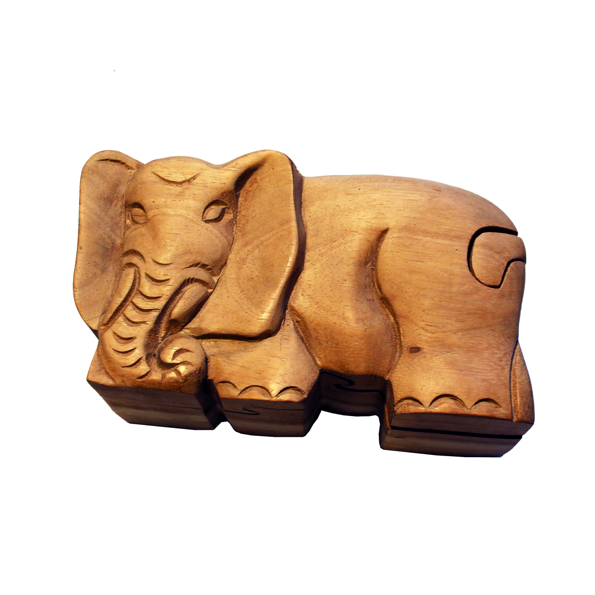 Boite à ouverture secrète en bois sculpté Elephant
