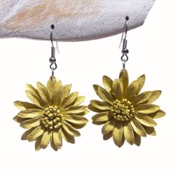 Boucles d'oreille Originales en cuir Fleurs Jaune Clair