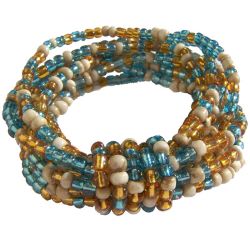 Bracelet en grosses perles de Rocaille Mix Bleu beige doré
