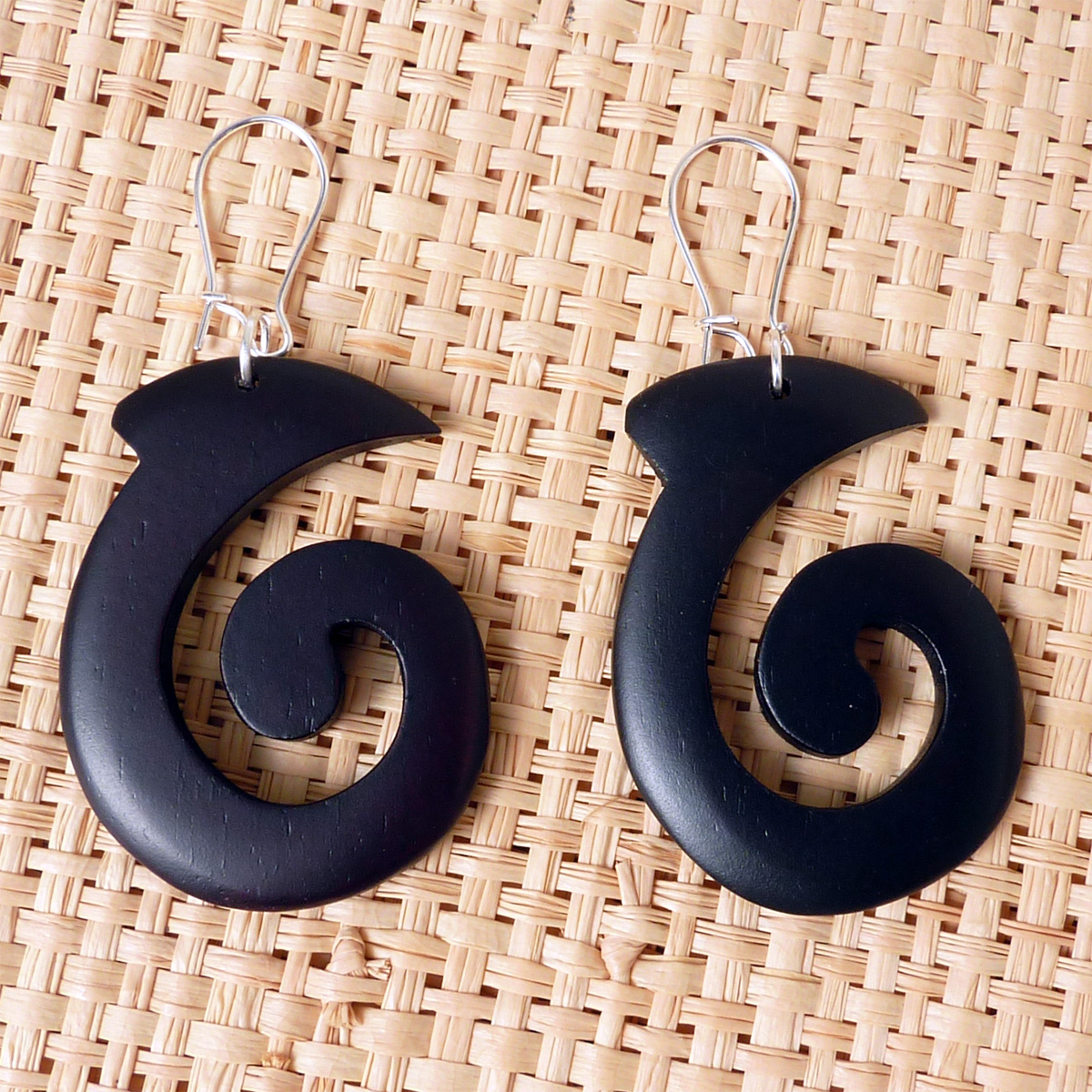 Boucles d'Oreilles en bois Spirales style Etnique