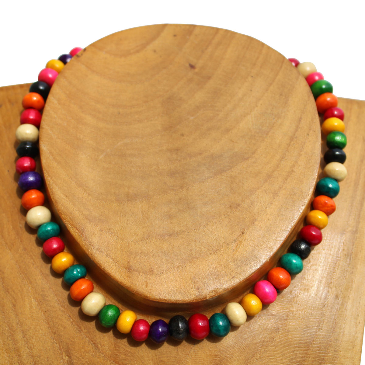Collier bois perles multicolores Un rang