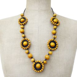 Collier Jaune original soleils en perles de bois