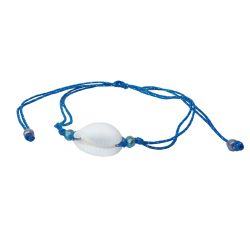 Bracelet en fils fins bleu & doré Poignet ou cheville avec coquillage cauris