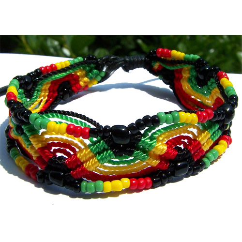 Bracelet Rasta sur cordon en perles de rocaille Bracelet rasta ajustable