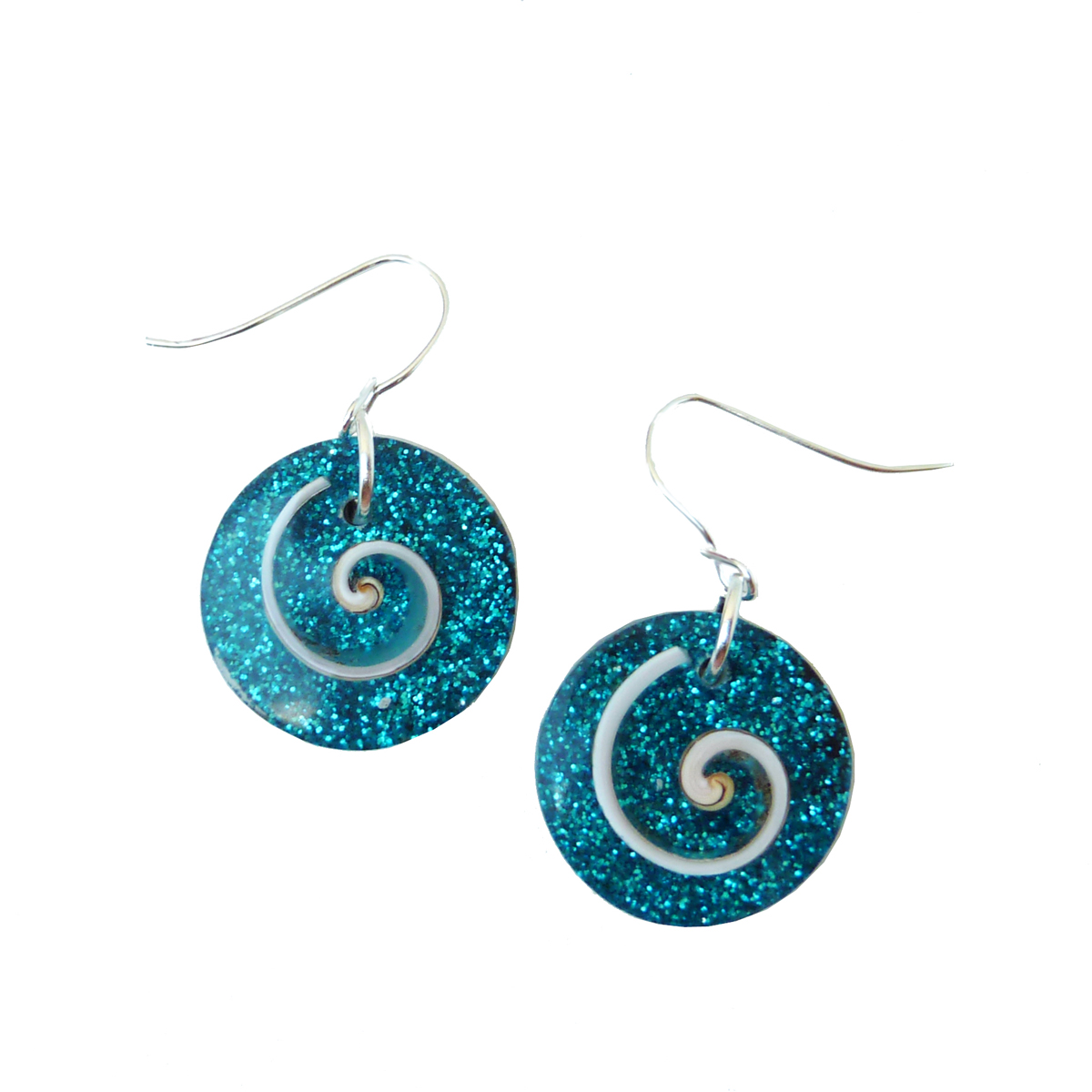 Boucles d'oreilles originales Coquillage et paillettes bleu turquoise