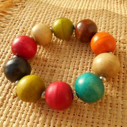 Bracelet en Bois Original Perles rondes Multicolores 