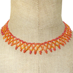 Collier Collerette fine Orange perles rocailles et tubes Artisanal