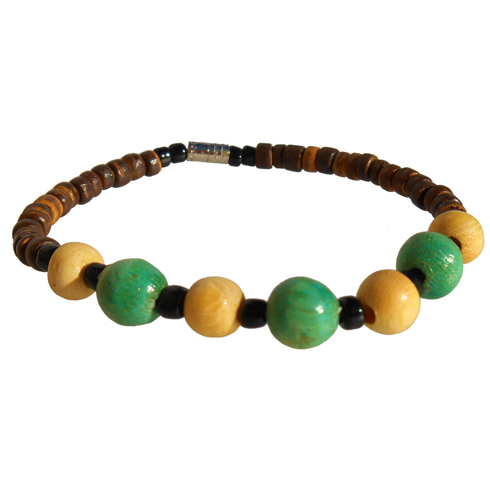 Bracelet surf perles en noix de coco et bois Pour Garçon ou Fille naturel/vert