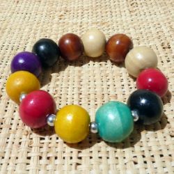 Bracelet en Bois original Perles Rondes Multicolores