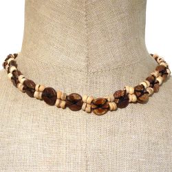 Collier Surf de Bali Perles en noix de coco naturelle sur cordon à nouer