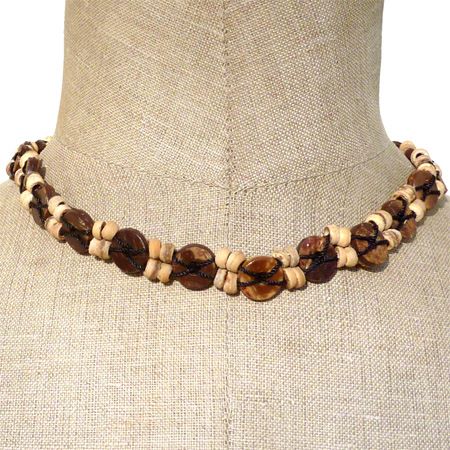 Collier Surf de Bali Perles en noix de coco naturelle sur cordon à nouer