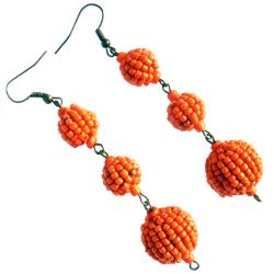 Boucles d'Oreilles pendantes Originales Oranges Perles perlées en Rocaille