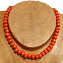 Collier perles en bois couleur unie Orange Pour Homme ou Femme