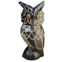 Chouette Hibou en bois sculpté Décor Blanc peint à la main 