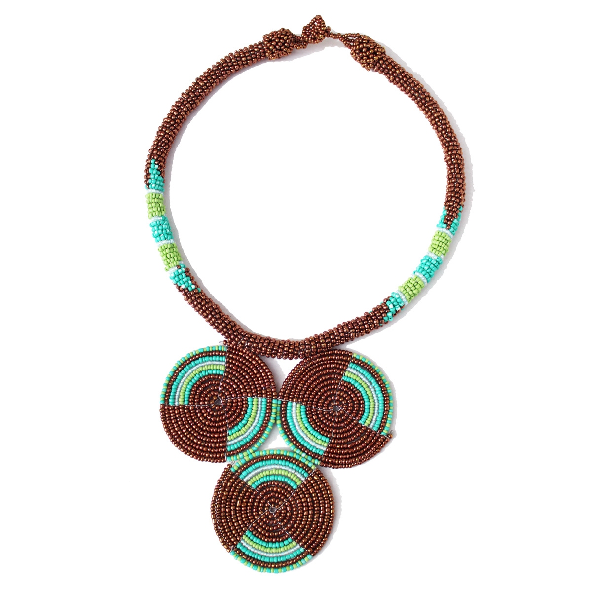 Collier en perles de rocaille artisanal Plastron Ethnique motif cercles