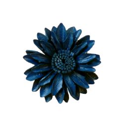 Grosse Bague Fleur en cuir couleur Bleue taille ajustable Artisanat de Bali