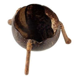 Bol coupelle en noix de coco sur trépied en bois
