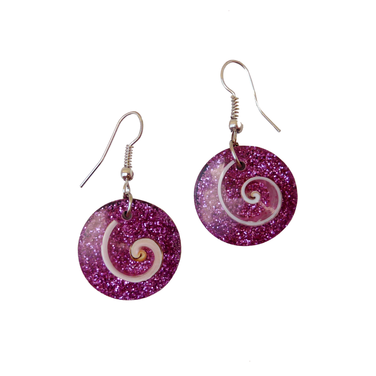 Boucles d'oreilles originales Coquillage et paillettes Roses