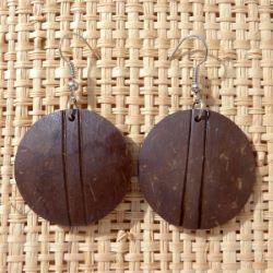 Boucles d'Oreilles Rondes en Noix de Coco
