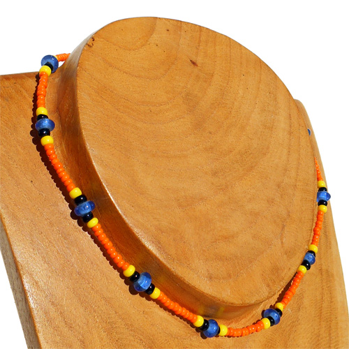 Collier surf ras de cou Perles de Rocaille Verre Orange Bleu jaune