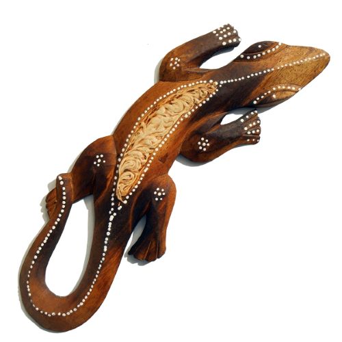 Lézard, Gecko, ou Salamandre en Bois brulé décor peint à la main