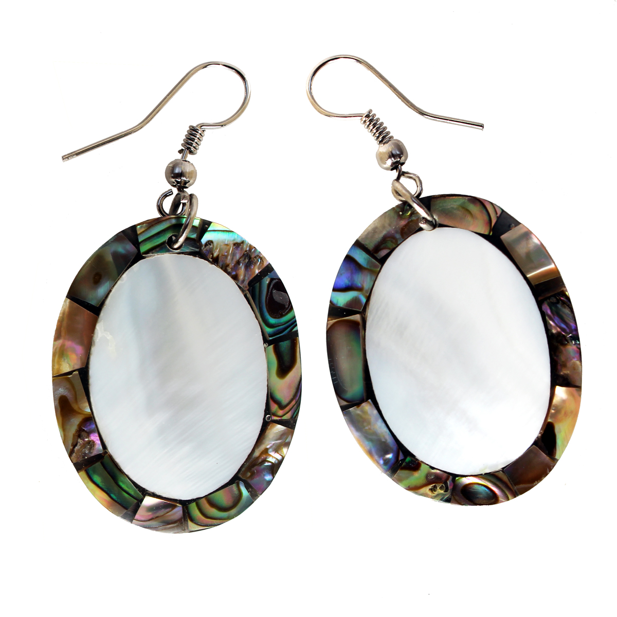 Boucles d'oreilles nacre blanche et nacre abalone