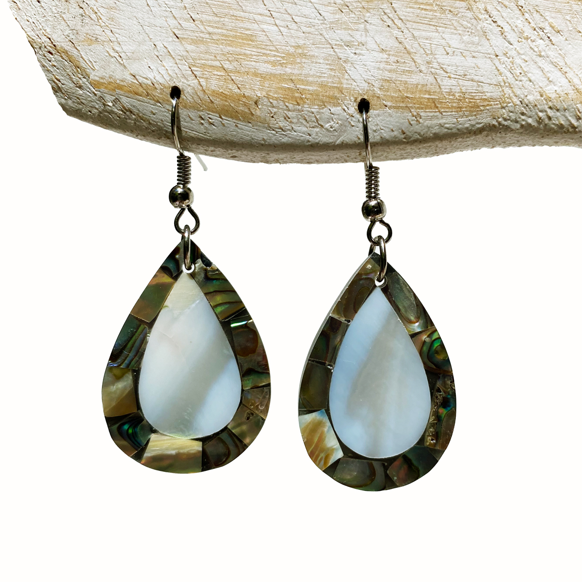 Boucles d'oreilles Gouttes avec nacre blanche et nacre abalone