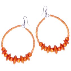 Boucles d'Oreilles Créoles Oranges Grands Anneaux Rocailles et Bois