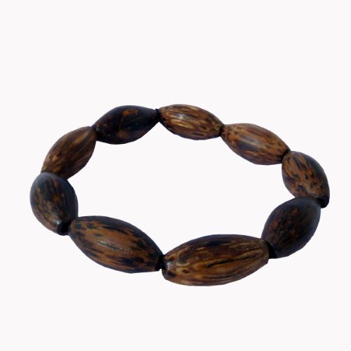 Bracelet en bois, perles ovales alongées en bois de palmier coco