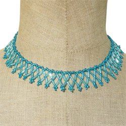 Collier Collerette fine Bleue perles rocailles et tubes Artisanal