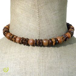 Collier Surfer Original Perles en Noix de Coco et Bois - Tons Marrons