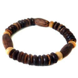 Bracelet élastique surf perles en noix de coco et bois de palmier