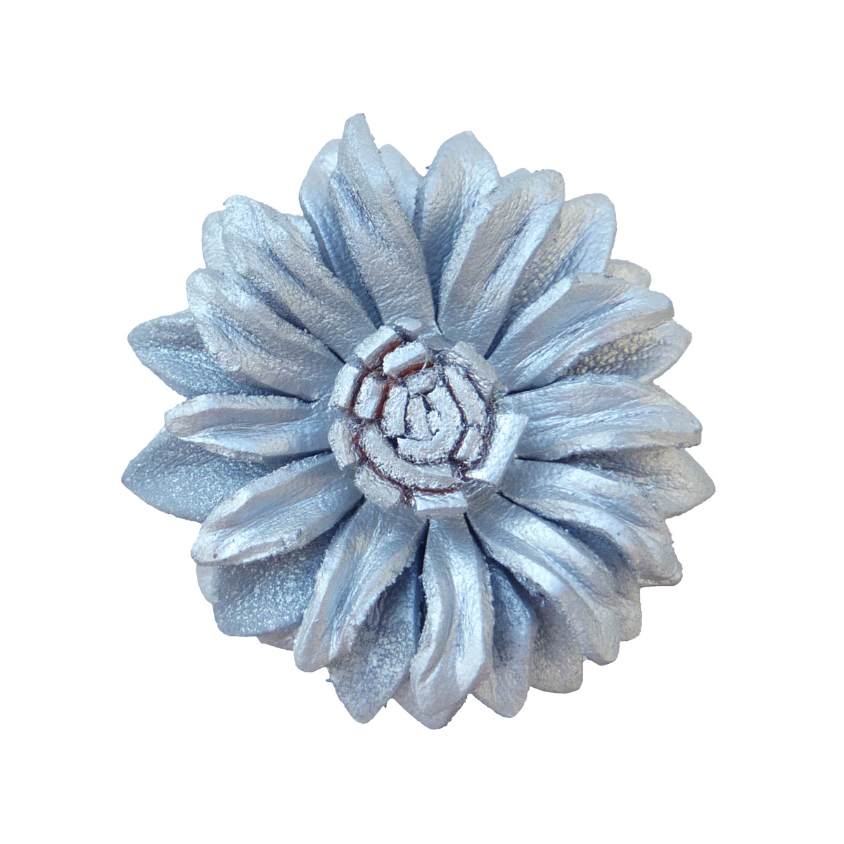 Grosse Bague Fleur en cuir couleur gris argent taille ajustable Artisanat de Bali