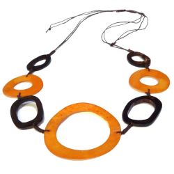 Collier style ethnique création originale cercles en os teinté Orange et Marron