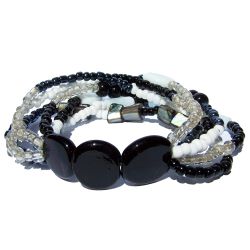 Bracelet Noir et Blanc Perles Rocaille Pâte de verre et Nacre
