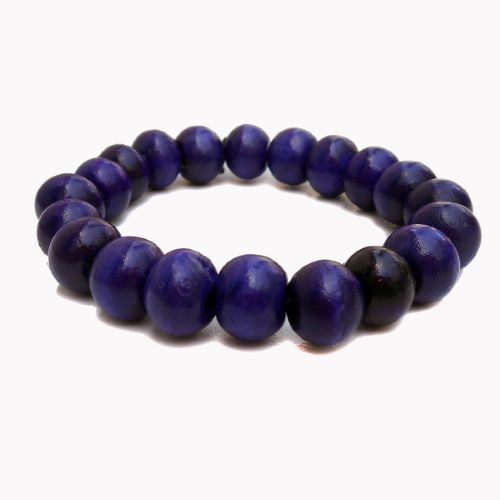 Bracelet violet en bois un rang de perles sur élastique
