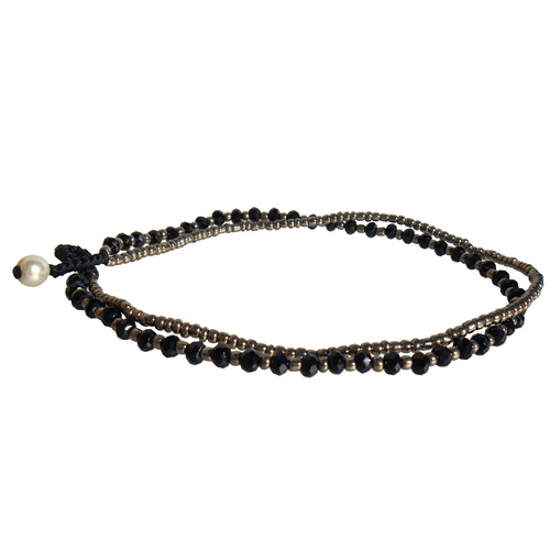Bracelet de cheville élégant deux Fils en perles Noir & Bronze Fait Main 