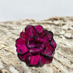 Bague Fleur en cuir couleur Fushia taille ajustable Rose