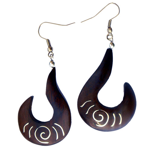 Boucles d'Oreilles en Bois Originales Décor Spirales en métal