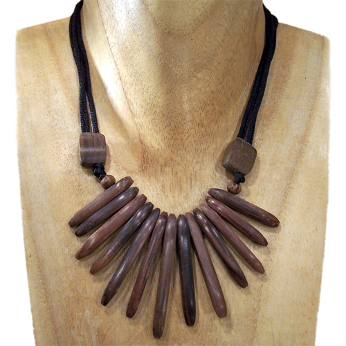 Collier en bois Ethnique à lamelles Tour de cou ajustable