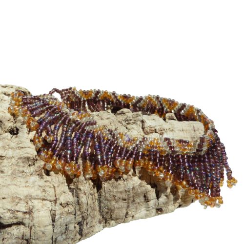 Bracelet de cheville original en perles de rocailles Franges Améthyste&  Jaune