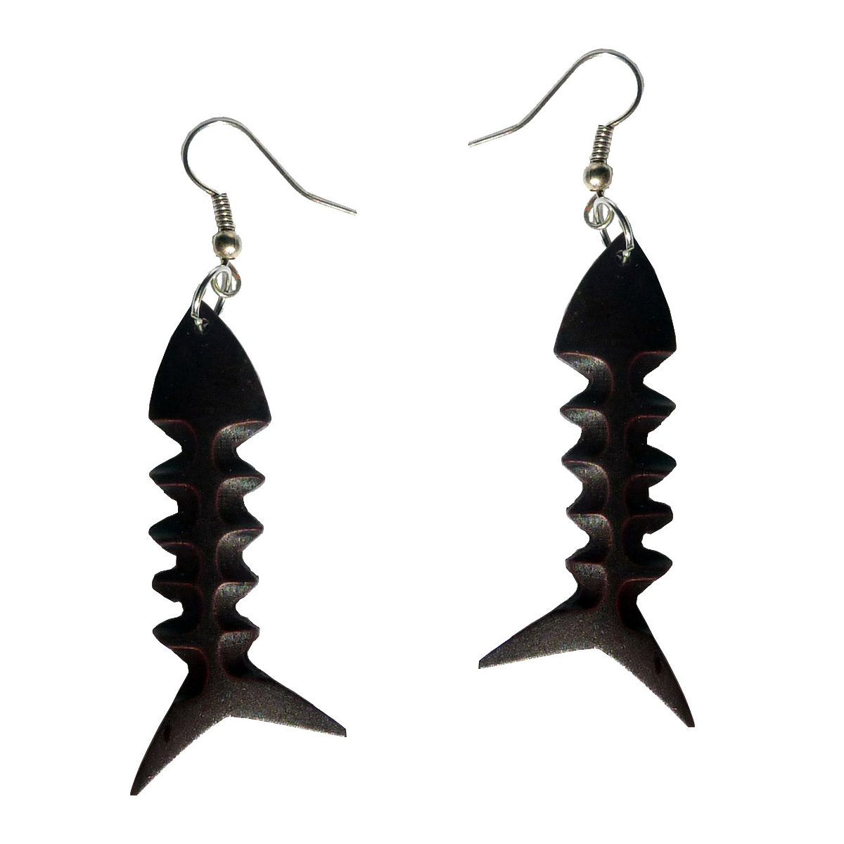 Boucles d'oreille en Bois Originales Forme Poissons en arêtes