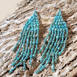 Boucles d'oreilles longues en perles de rocailles Bleues clair